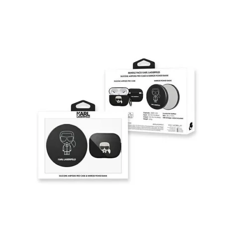 Husa Cover Karl Lagerfeld Bundle Iconic pentru Airpods Pro Black + Baterie Externa 2000 mAh