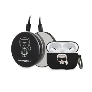 Husa Cover Karl Lagerfeld Bundle Iconic pentru Airpods Pro Black + Baterie Externa 2000 mAh