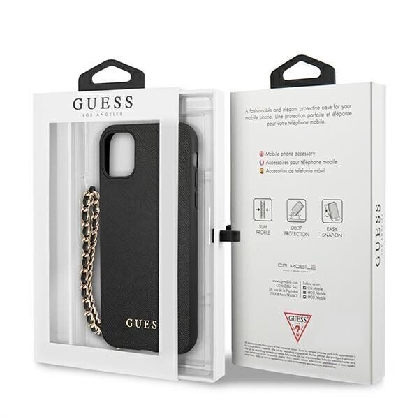 Husa Cover Guess PU Saffiano Gold Chain pentru iPhone 11 Black thumb