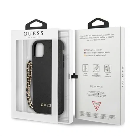 Husa Cover Guess PU Saffiano Gold Chain pentru iPhone 11 Black