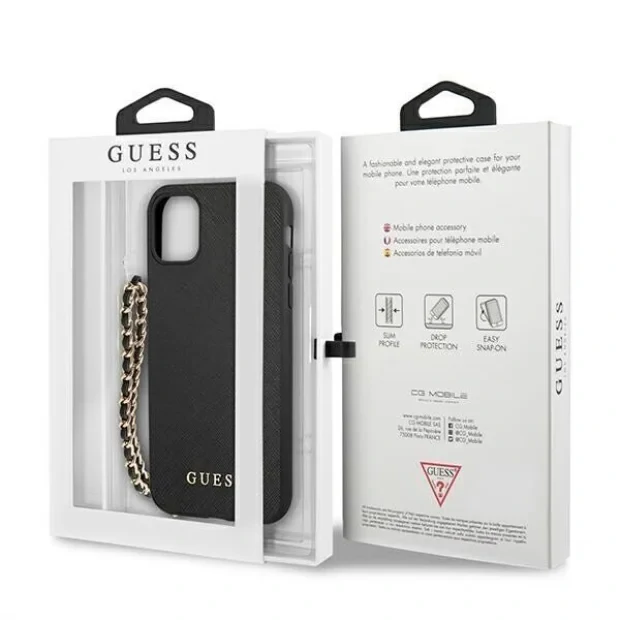 Husa Cover Guess PU Saffiano Gold Chain pentru iPhone 11 Black
