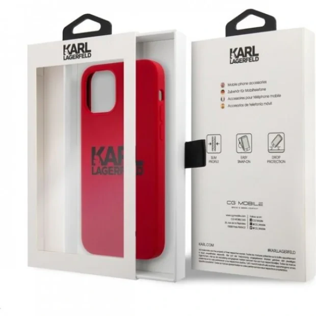 Husa Cover Karl Lagerfeld Stack Black Logo Silicone pentru iPhone 12/12 Pro Red