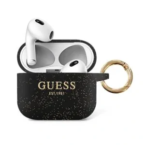 Husa  Guess Glitter Printed Logo Silicone pentru Airpods 3 Black