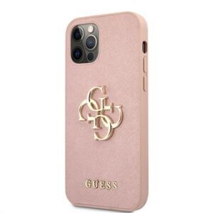 Husa Cover Guess Saffiano Big 4G Metal Logo pentru iPhone 12/12 Pro Pink