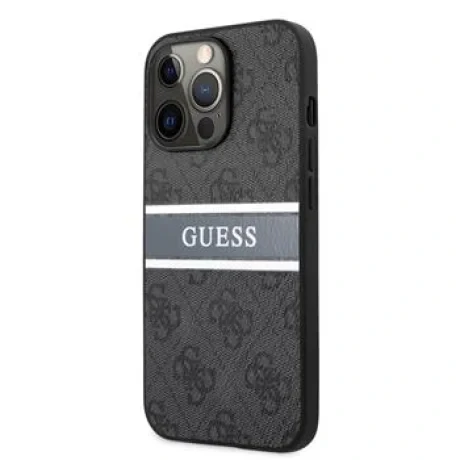 GUHCP13X4GDGR Guess PU 4G Printed Stripe Zadni Kryt pro iPhone 13 Pro Max Grey