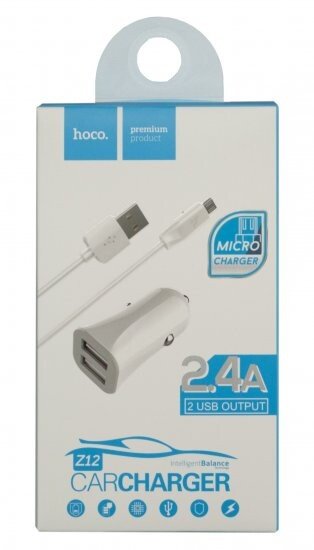 Incarcator Auto Hoco Z12 2xUSB + Cablu Micro Alb thumb