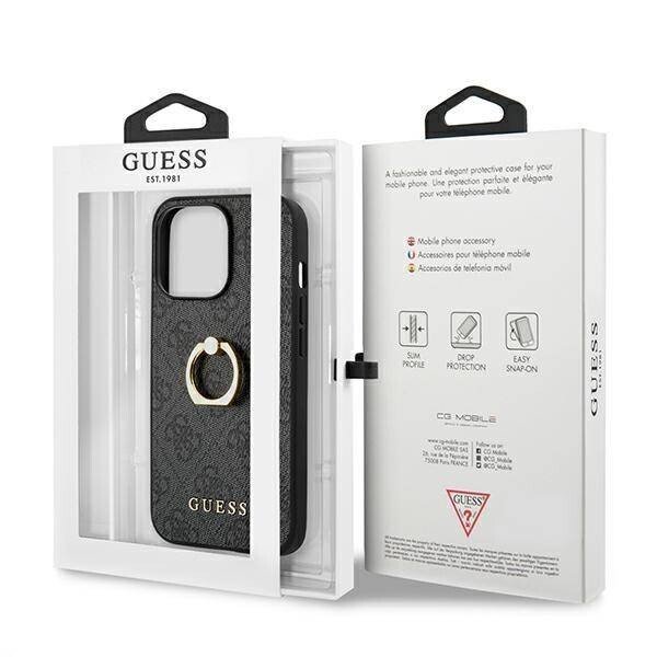 Husa Cover Guess Saffiano Ring Stand pentru iPhone 13 Pro Max Grey thumb