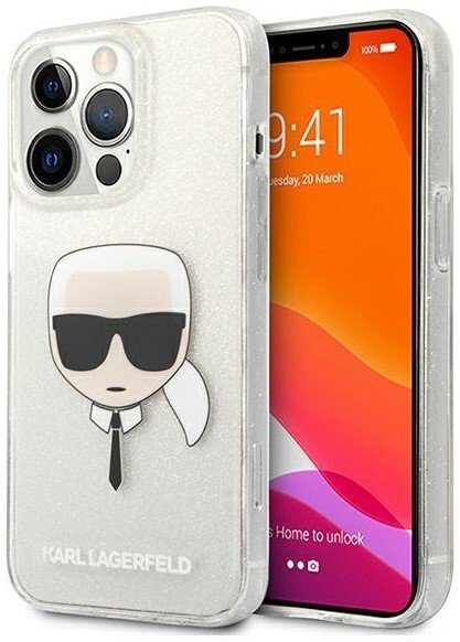 Husa Cover Karl Lagerfeld Full Glitter Karl Head pentru iPhone 13 Pro Silver thumb