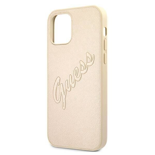 Husa Cover Guess PU Saffiano Vintage Script Pentru iPhone 12/12 Pro Gold thumb