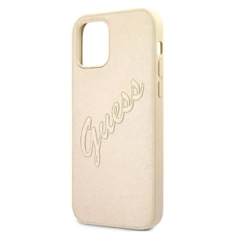 Husa Cover Guess PU Saffiano Vintage Script Pentru iPhone 12/12 Pro Gold
