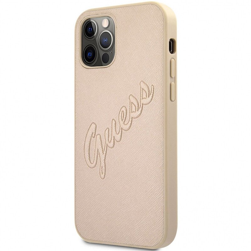 Husa Cover Guess PU Saffiano Vintage Script Pentru iPhone 12/12 Pro Gold thumb