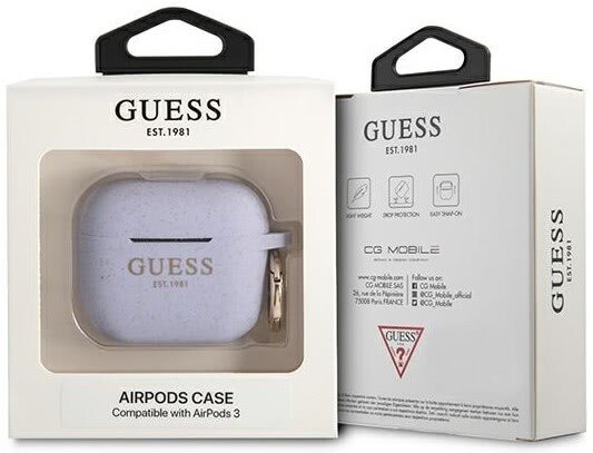 Husa Airpods Guess Silicone Printed Logo pentru Airpods 3 Violet thumb