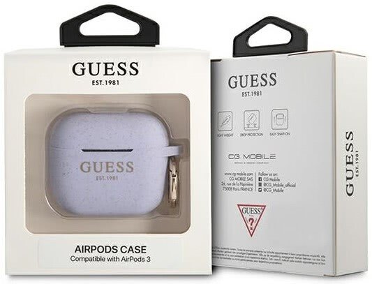 Husa Airpods Guess Silicone Printed Logo pentru Airpods 3 Violet thumb