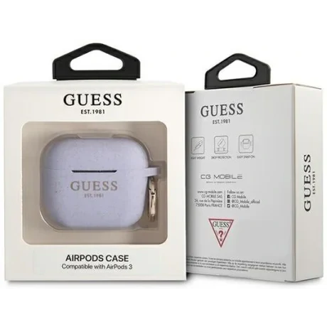 Husa Airpods Guess Silicone Printed Logo pentru Airpods 3 Violet