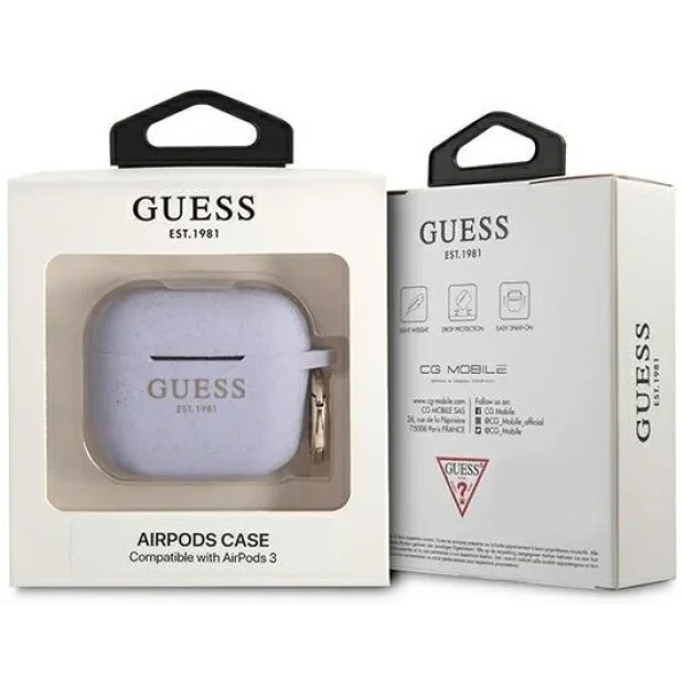 Husa Airpods Guess Silicone Printed Logo pentru Airpods 3 Violet