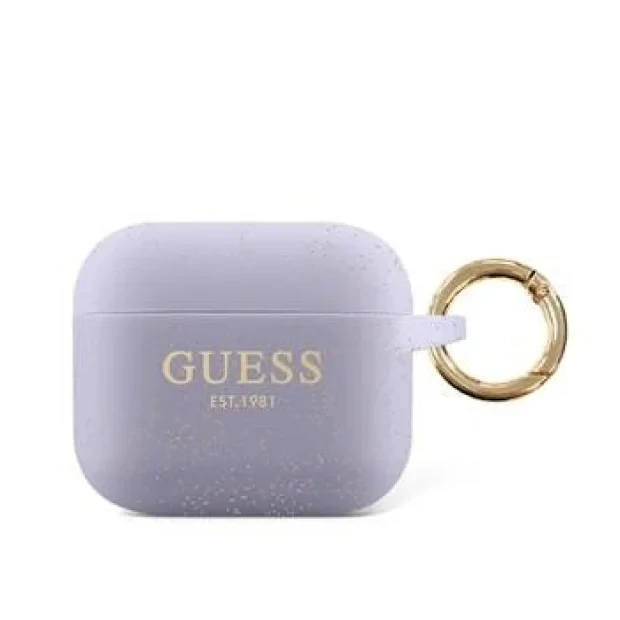 Husa Airpods Guess Silicone Printed Logo pentru Airpods 3 Violet