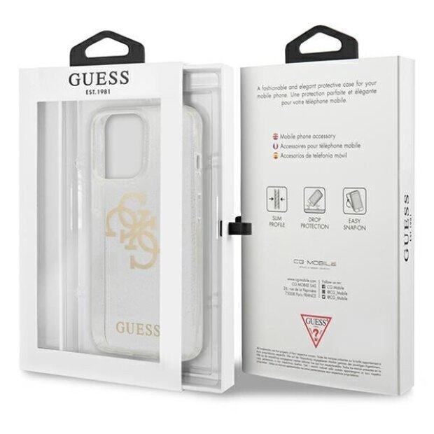 Husa Cover Guess Tpu Big 4G Full Glitter pentru iPhone 13 Pro Max Transparent