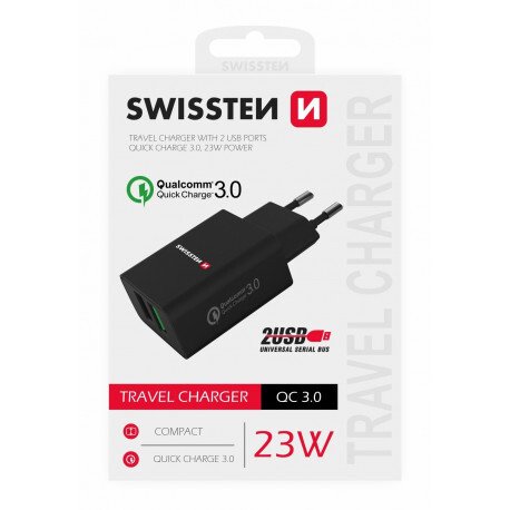 Incarcator Retea Swissten 2xUSB QC 3.0+23W Negru thumb