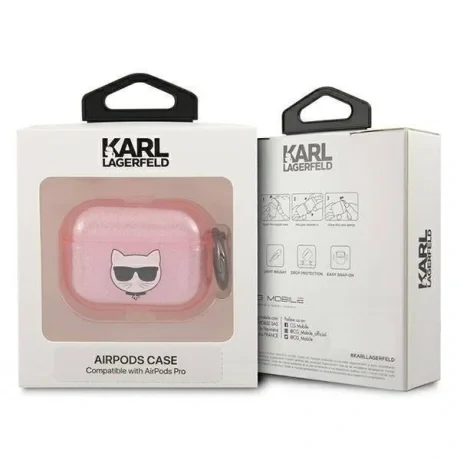 Husa Airpods Pro Glitter Choupette Head Karl Lagerfeld Pink