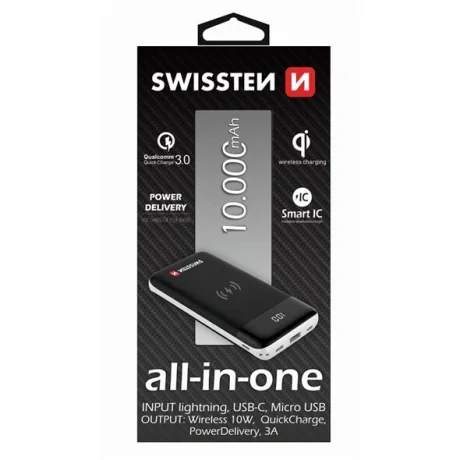 Baterie Externa Swissten Wireless 10000mAh 3xUSB Negru