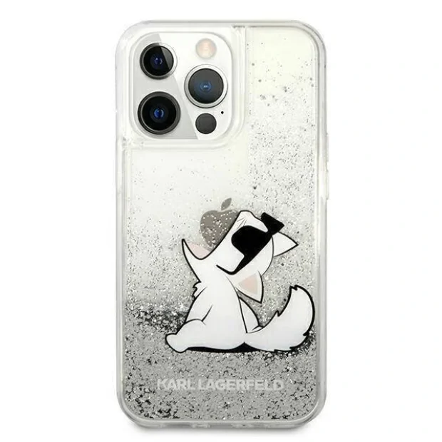 Husa Cover Karl Lagerfeld Choupette Head Glitter Kryt pentru iPhone 13 Pro Silver