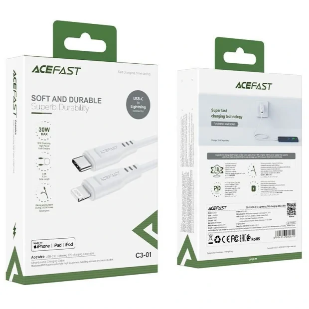 Cablu Date Acefast Type-C to Lightning Alb