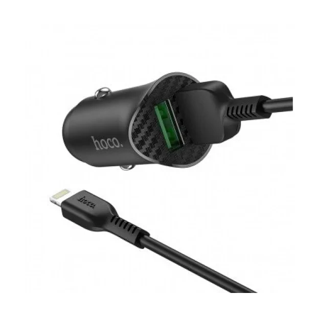 Set Incarcator Auto + Cablu Date Lightning Hoco Z39 2XUSB QC 3.0 Negru