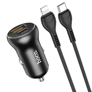 Set Incarcator Auto+ Cablu Date Type-C to Type-C Hoco NZ5 1xUSB 2.1A QC3.0 Negru