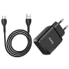 Set Incarcator Retea+ Cablu Date Usb to Type C Hoco N7 Speedy 2xUSB 2.1A 1m Negru