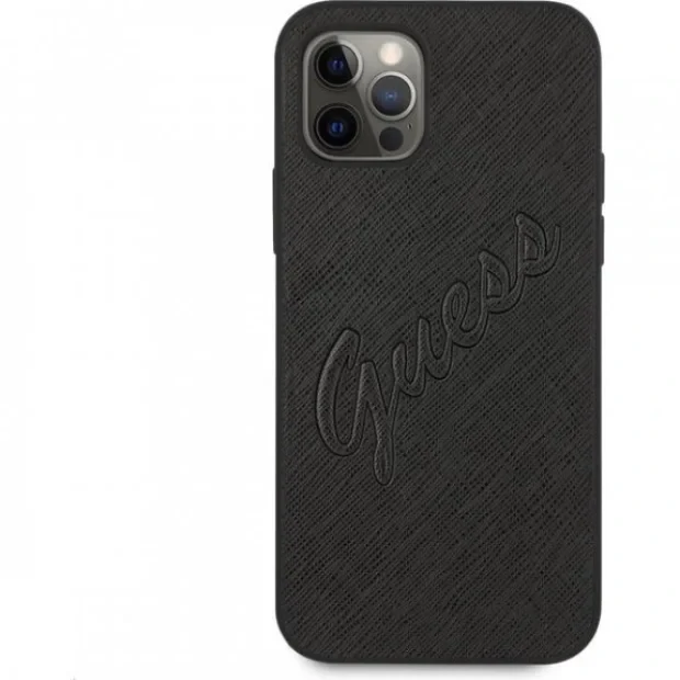 Husa Cover Guess PU Saffiano Vintage Script Pentru iPhone 12/12 Pro Black