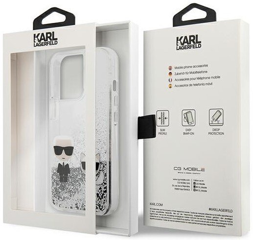 Husa Cover Karl Lagerfeld Liquid Glitter Karl & Choupette pentru iPhone 13 Pro Silver thumb