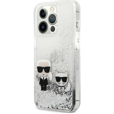 Husa Cover Karl Lagerfeld Liquid Glitter Karl &amp; Choupette pentru iPhone 13 Pro Silver