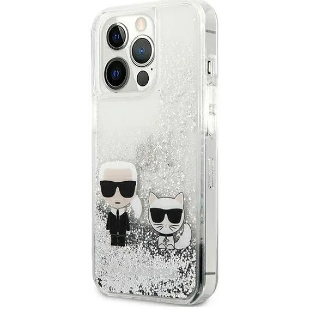 Husa Cover Karl Lagerfeld Liquid Glitter Karl &amp; Choupette pentru iPhone 13 Pro Silver