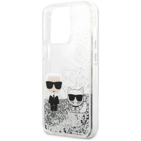 Husa Cover Karl Lagerfeld Liquid Glitter Karl &amp; Choupette pentru iPhone 13 Pro Silver