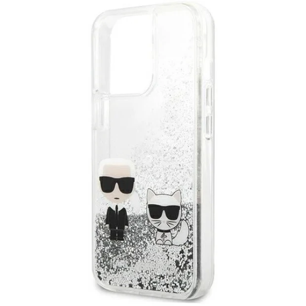 Husa Cover Karl Lagerfeld Liquid Glitter Karl &amp; Choupette pentru iPhone 13 Pro Silver