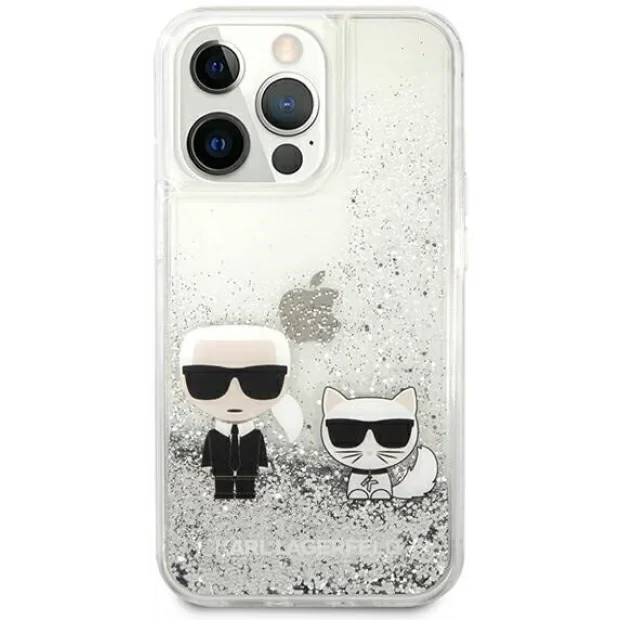 Husa Cover Karl Lagerfeld Liquid Glitter Karl &amp; Choupette pentru iPhone 13 Pro Silver