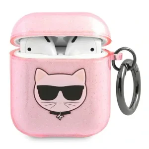 Husa Karl Lagerfeld Glitter Choupette Head pentru Airpods Pink