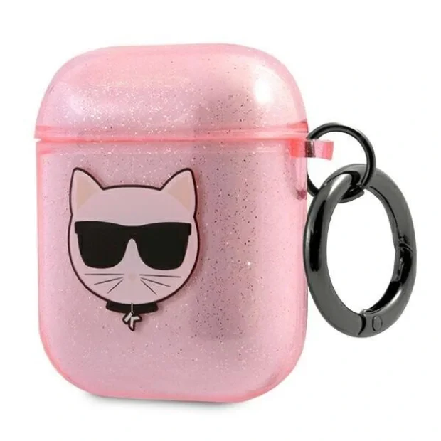 Husa Karl Lagerfeld Glitter Choupette Head pentru Airpods Pink