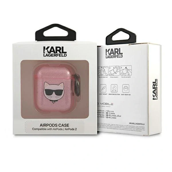 Husa Karl Lagerfeld Glitter Choupette Head pentru Airpods Pink thumb