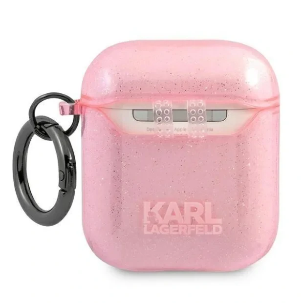 Husa Karl Lagerfeld Glitter Choupette Head pentru Airpods Pink