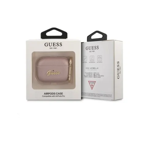 Husa Airpods Guess Metal Logo pentru Airpods Pro Pink