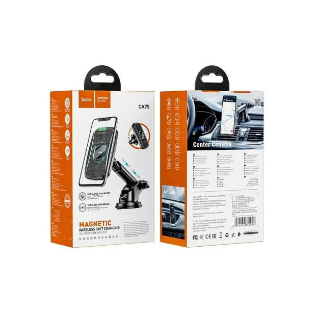 Suport Auto Hoco Magnetic CA75 cu incarcare Wireless Negru