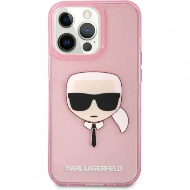 Husa Cover Karl Lagerfeld Full Glitter Karl Head pentru iPhone 13 Pro Pink
