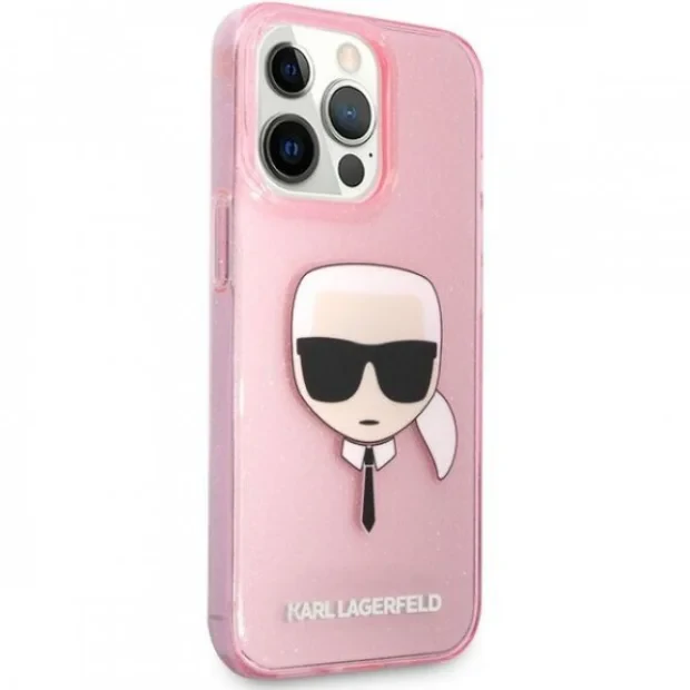Husa Cover Karl Lagerfeld Full Glitter Karl Head pentru iPhone 13 Pro Pink