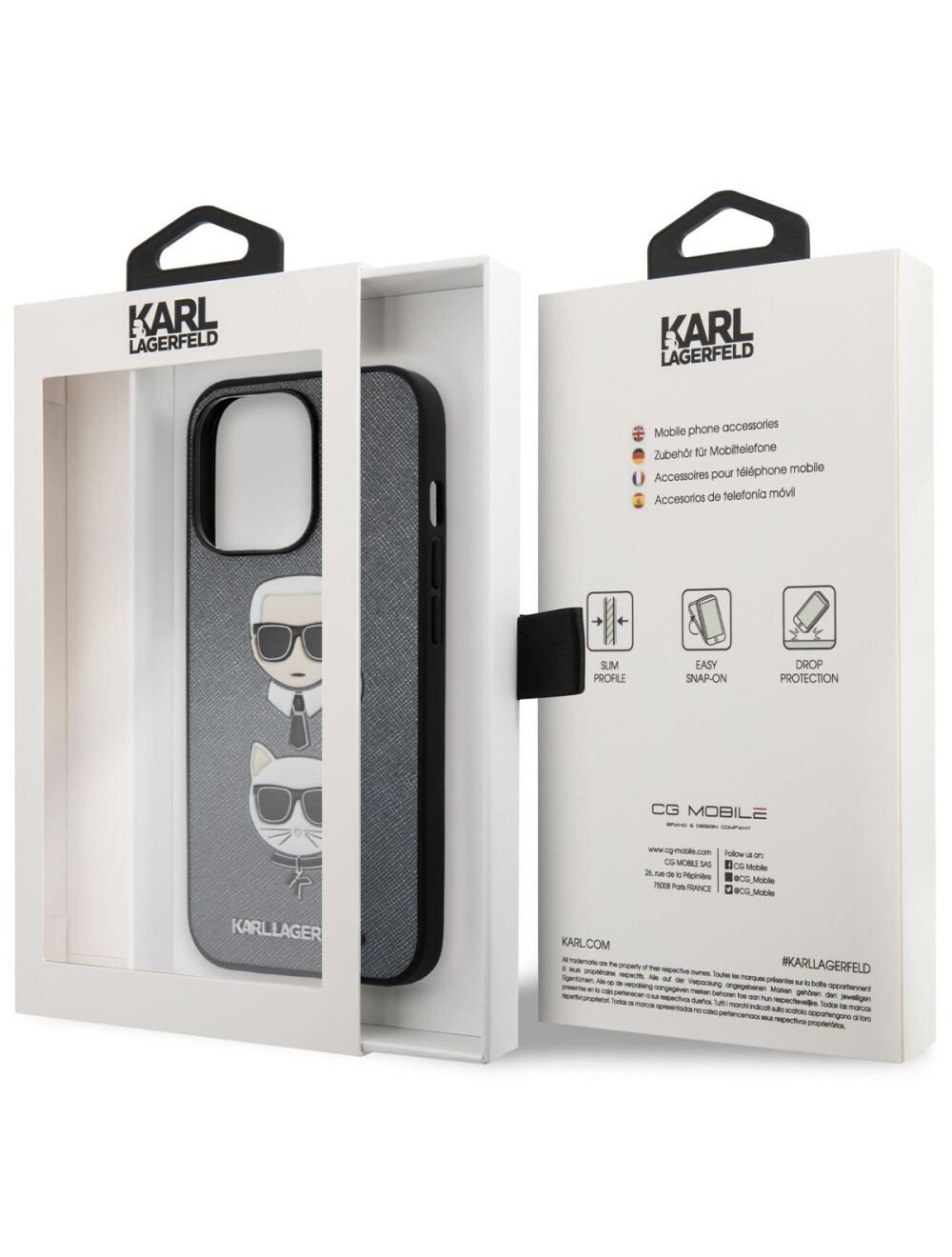 Husa Cover Karl Lagerfeld Saffiano Karl&Choupette Heads pentru iPhone 13 Pro Silver thumb