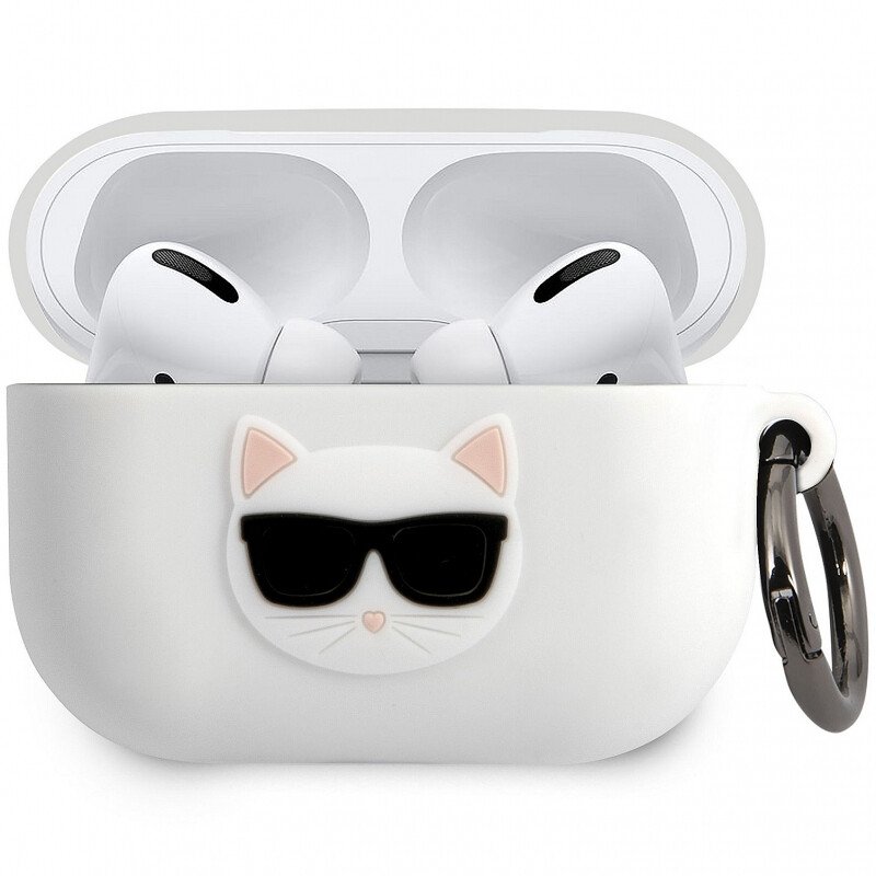 Husa Karl Lagerfeld Glitter Choupette Head pentru Airpods Pro White thumb