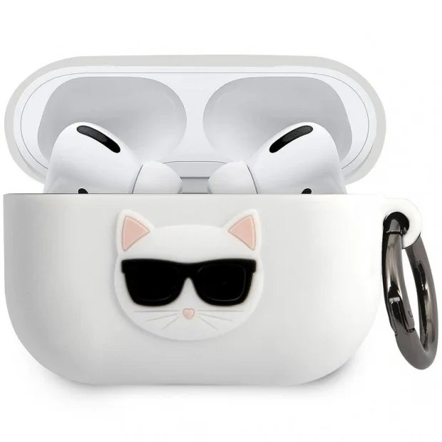 Husa Karl Lagerfeld Glitter Choupette Head pentru Airpods Pro White