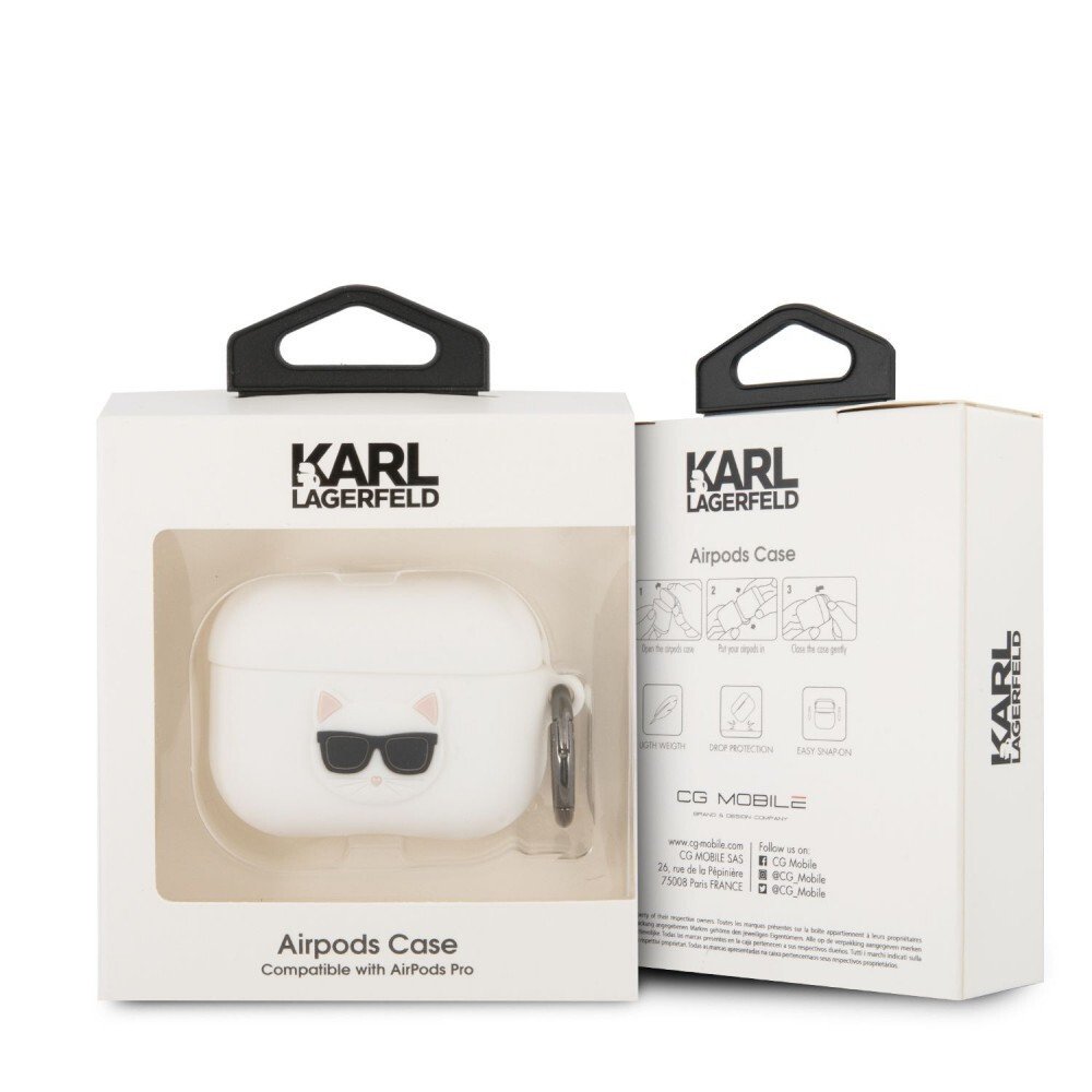 Husa Karl Lagerfeld Glitter Choupette Head pentru Airpods Pro White thumb