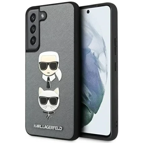 Husa Cover Karl Lagerfeld Saffiano Karl Head &amp; Choupette pentru Samsung Galaxy S22 Plus Silver