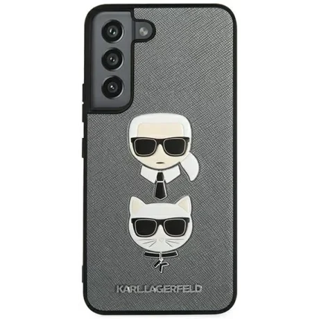 Husa Cover Karl Lagerfeld Saffiano Karl Head &amp; Choupette pentru Samsung Galaxy S22 Plus Silver